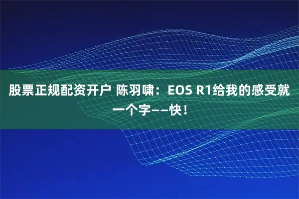 股票正规配资开户 陈羽啸:EOS R1给我的感受就一个字——快!